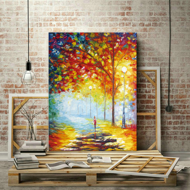 HandMade Large Wall Art Oil Painting On Canvas "lady under the street light" Living Room DEcor - Click Image to Close